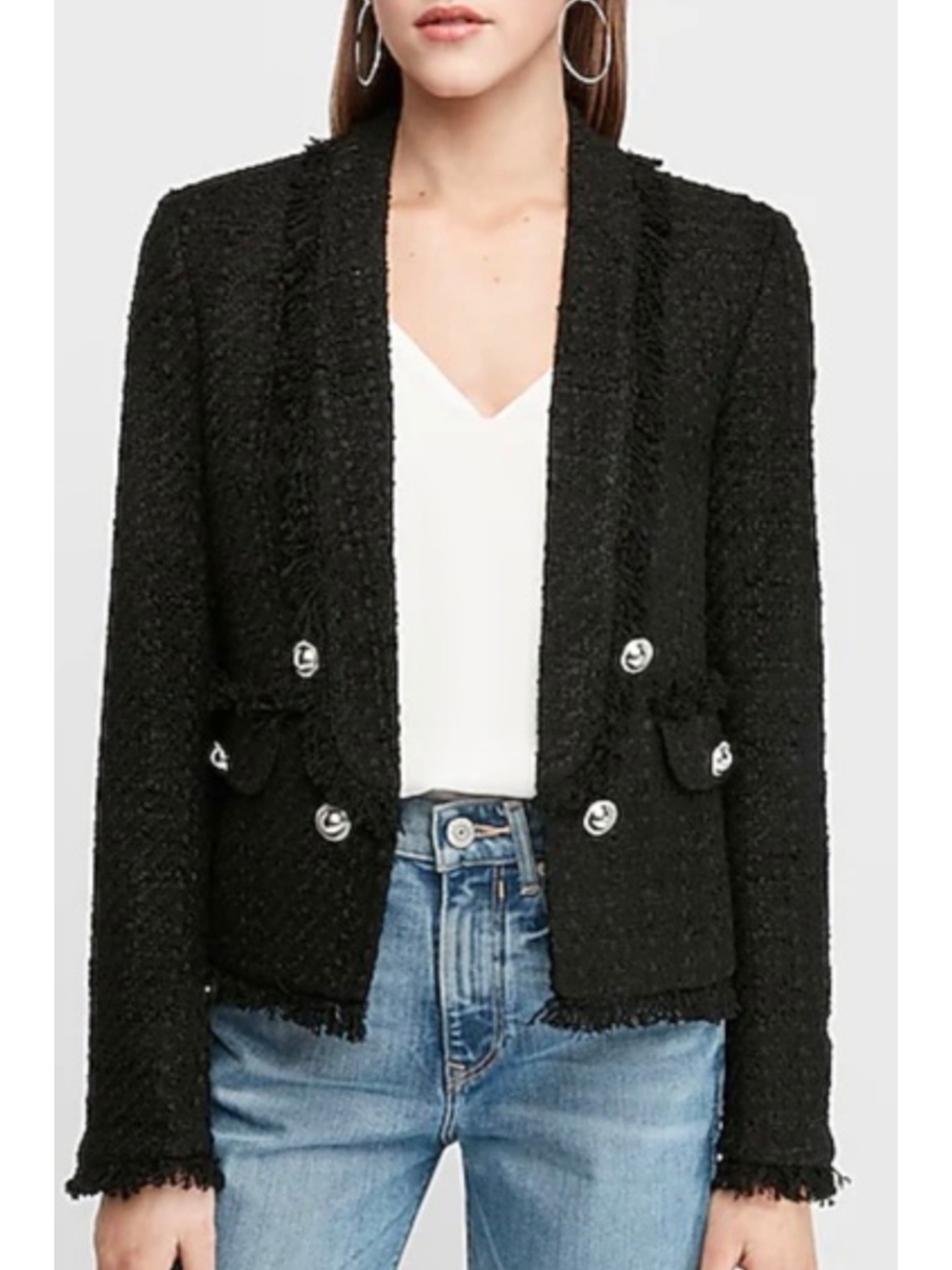Express Black Tweed Double-Breasted Blazer Sz M